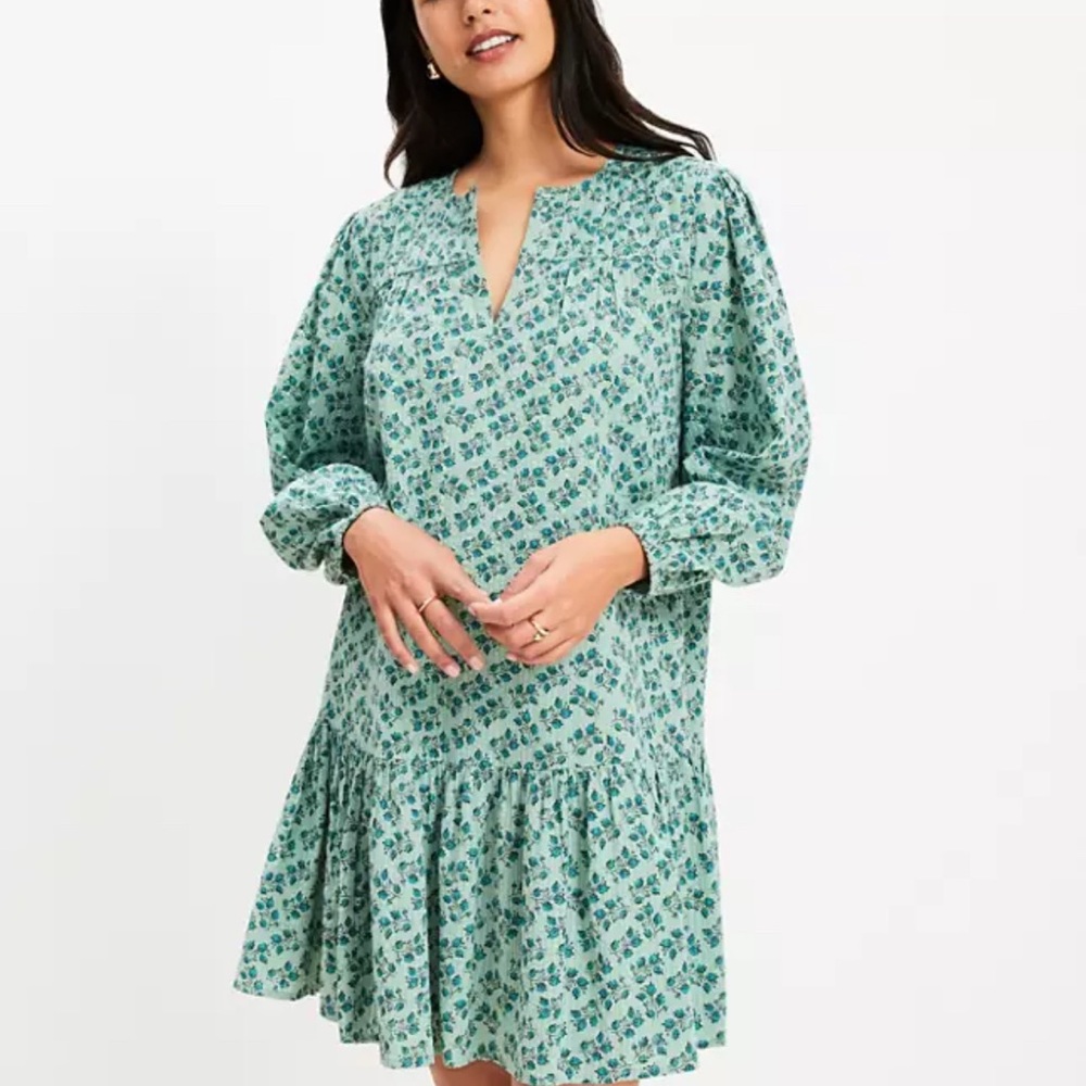 Loft Floral Green Baby Doll Dress Size‎ XL